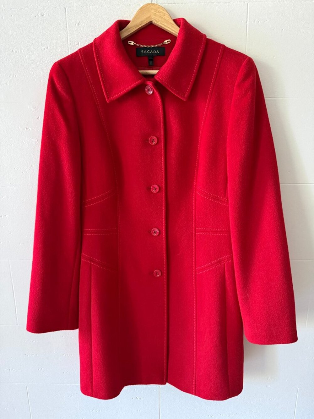 Escada | By Piacenza Vintage Red Wool Coat | Luxury Fall | EU 38